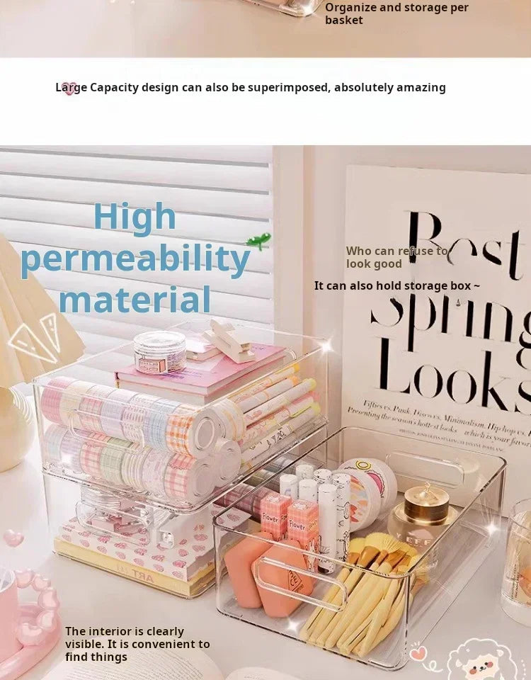 Desktop Storage Box Plastic Acrylic Shelf Storage Basket Transparent Waterproof High Aesthetic Value Stackable Box Organizer Box
