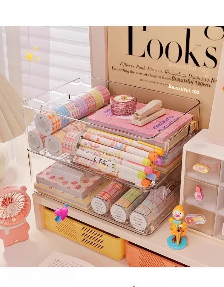 Desktop Storage Box Plastic Acrylic Shelf Storage Basket Transparent Waterproof High Aesthetic Value Stackable Box Organizer Box