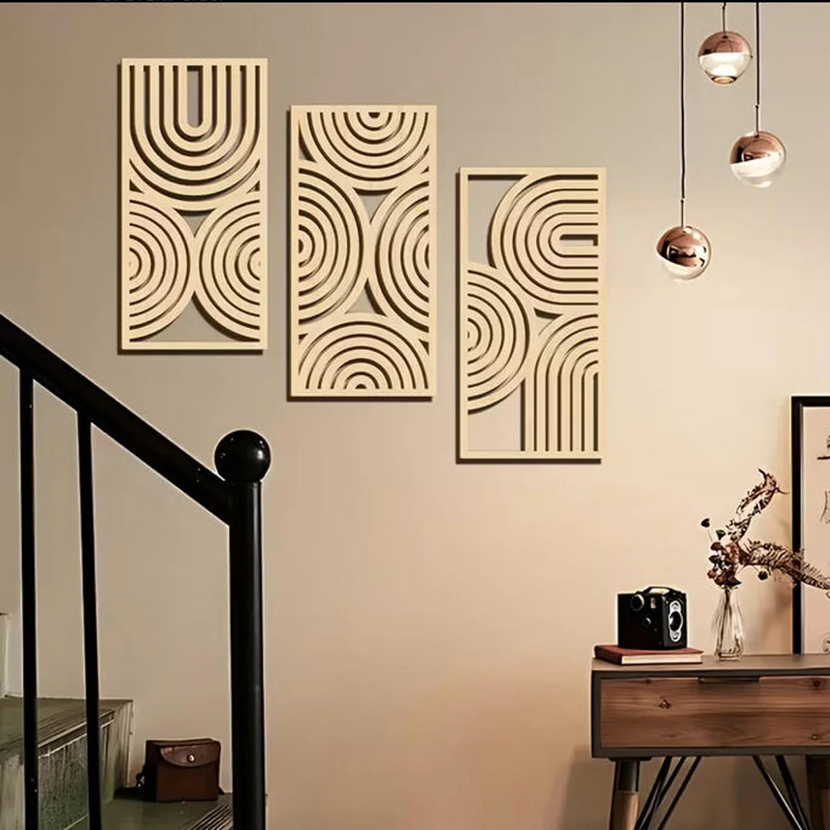 Large Wooden Geometry Wall Art Deco - 3pc