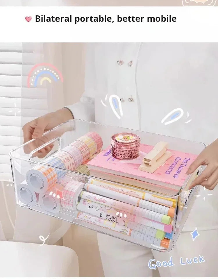 Desktop Storage Box Plastic Acrylic Shelf Storage Basket Transparent Waterproof High Aesthetic Value Stackable Box Organizer Box