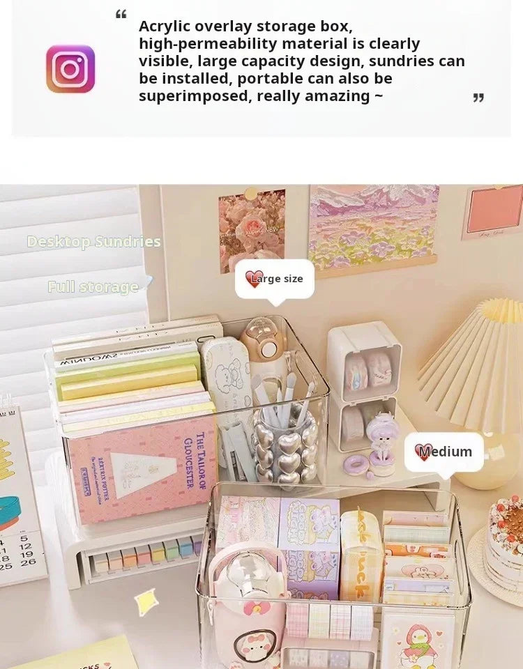 Desktop Storage Box Plastic Acrylic Shelf Storage Basket Transparent Waterproof High Aesthetic Value Stackable Box Organizer Box