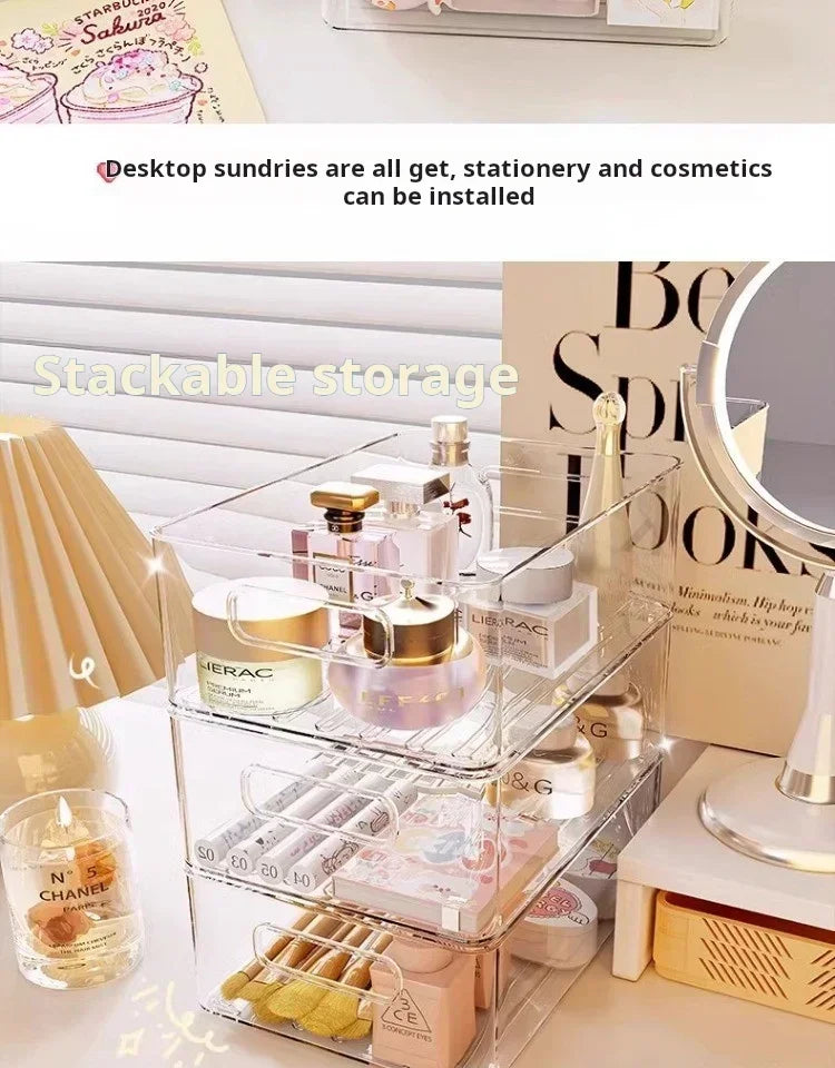 Desktop Storage Box Plastic Acrylic Shelf Storage Basket Transparent Waterproof High Aesthetic Value Stackable Box Organizer Box