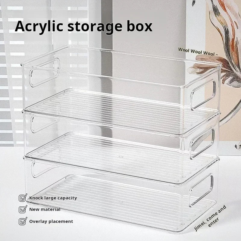 Desktop Storage Box Plastic Acrylic Shelf Storage Basket Transparent Waterproof High Aesthetic Value Stackable Box Organizer Box