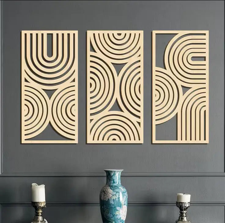 Large Wooden Geometry Wall Art Deco - 3pc