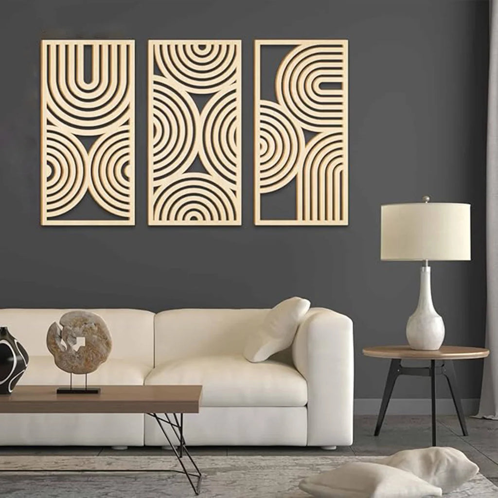 Large Wooden Geometry Wall Art Deco - 3pc