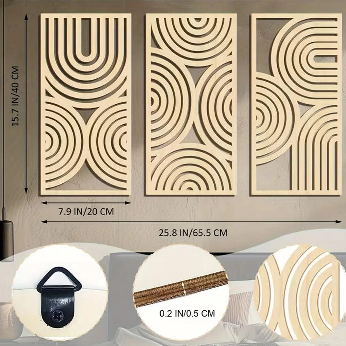 Large Wooden Geometry Wall Art Deco - 3pc