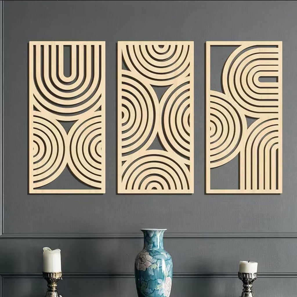 Large Wooden Geometry Wall Art Deco - 3pc