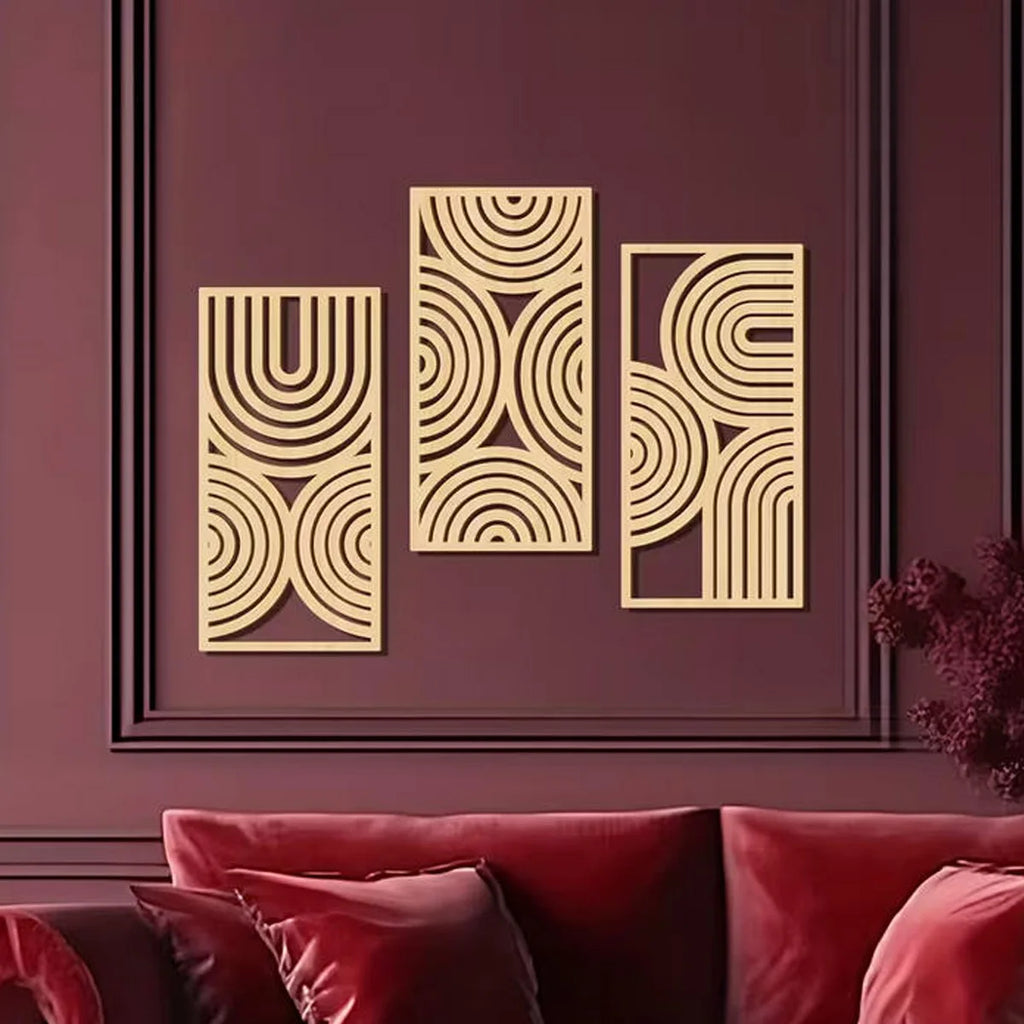 Large Wooden Geometry Wall Art Deco - 3pc